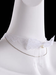 Lace Bow Pearl Chain Choker Necklace