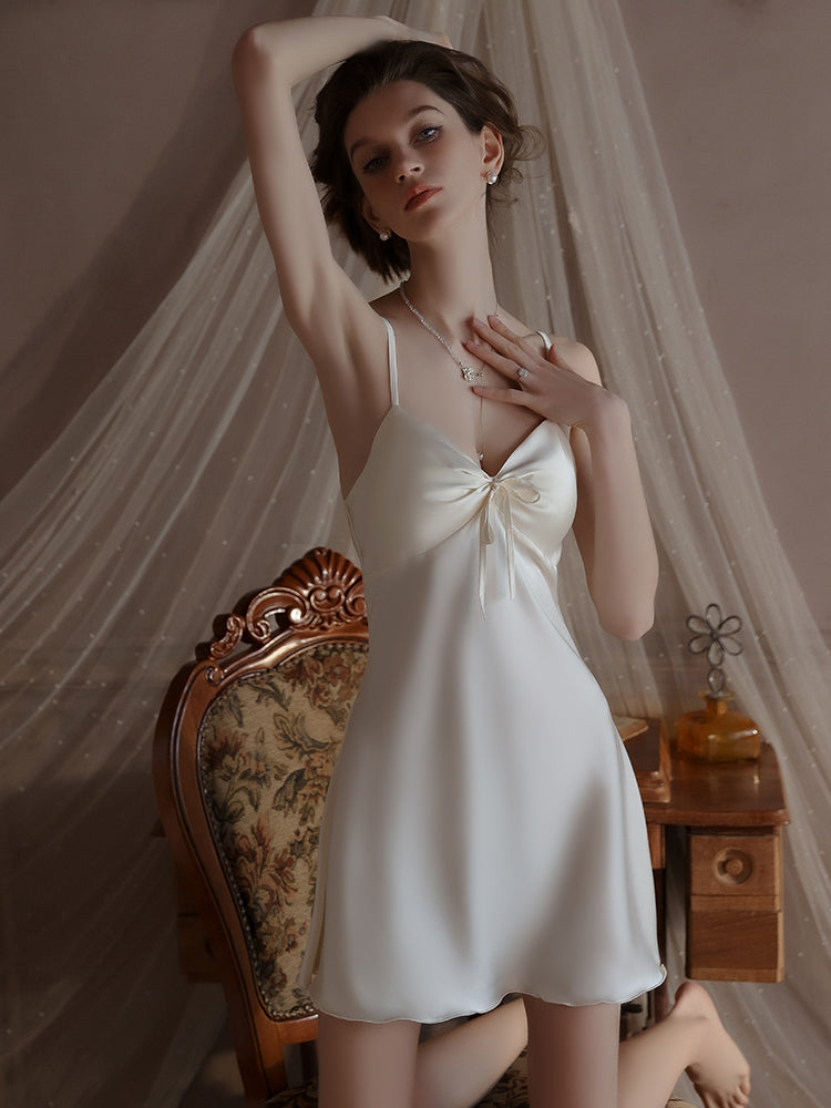 Padded Bow Satin Sleepdress | Cream Yellow