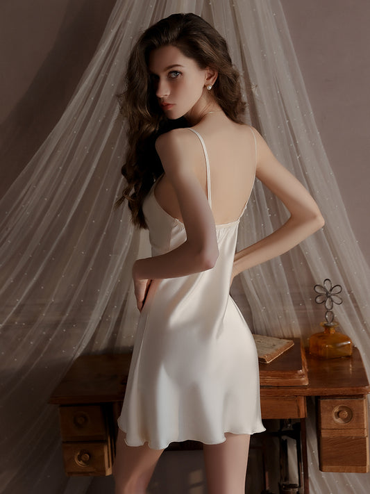 Padded Bow Satin Sleepdress | Cream Yellow