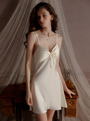 Padded Bow Satin Sleepdress | Cream Yellow