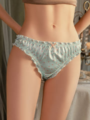 Heart Print Ruffle Bikini Panty | Lake Blue