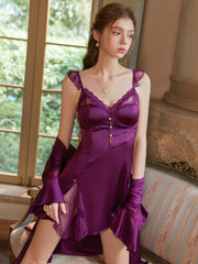Satin Lace Mesh Padded Sleepdress | Purple