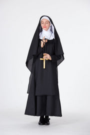 Black Nun Costume Dress and Cross Necklace Set