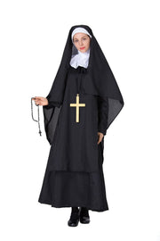 Black Nun Costume Dress and Cross Necklace Set