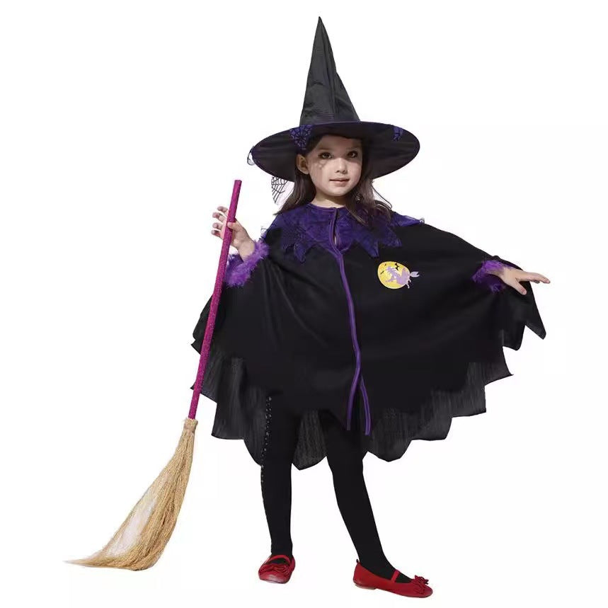 Kids Witch Cape Costume and Hat Set