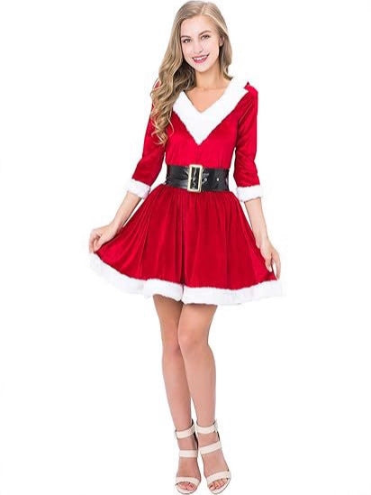 Red Hooded Santa Dress Costume Set | Sheer Cape