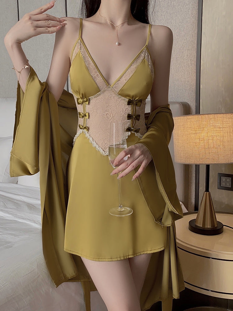 Sheer Lace Open-Back Nightdress | Olive Gold