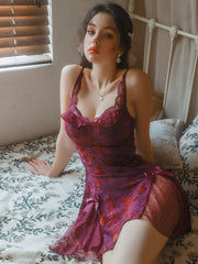 Purple Velvet Butterfly Nightdress and Robe Set | Purple Nightdress
