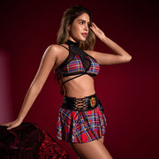 Plaid Mini Skirt Lingerie Costume Set