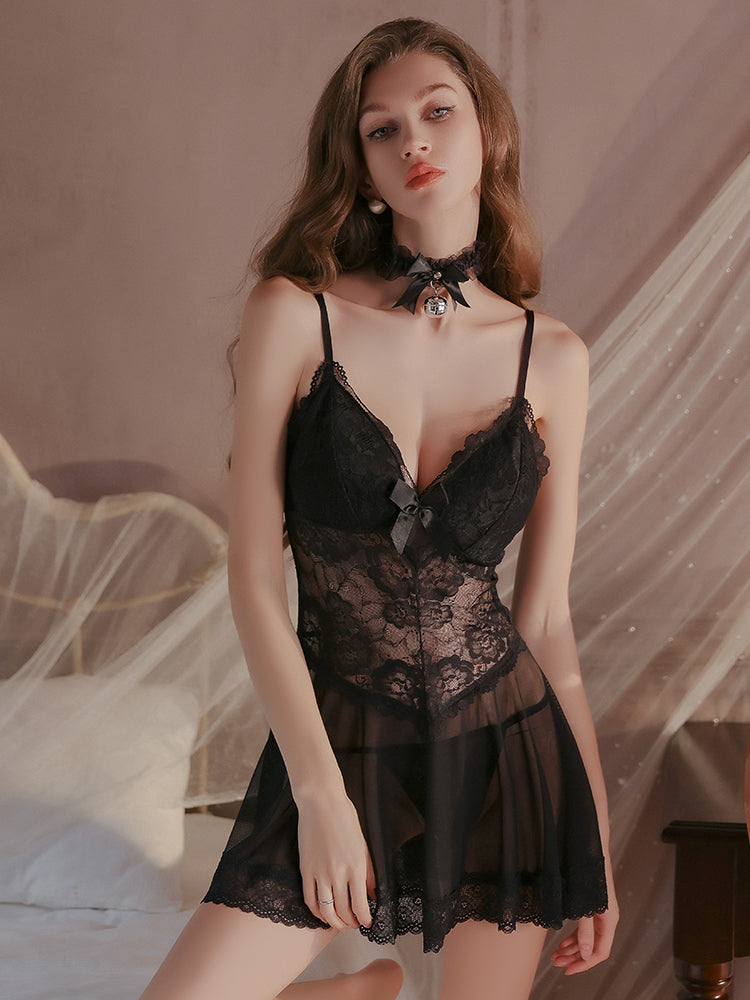 Sheer Lace Padded Cami Sleepdress Set