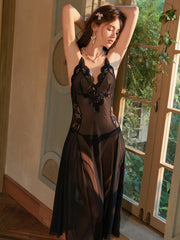 Backless Sheer Lace Sleepdress and Panty Set