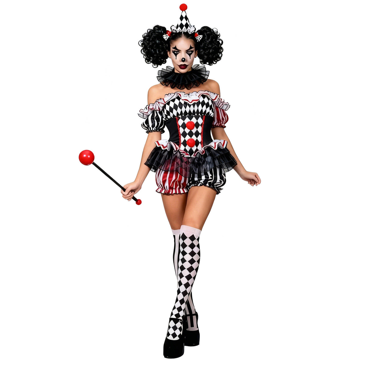 Harlequin Ruffle Romper Costume | Black, White and Red