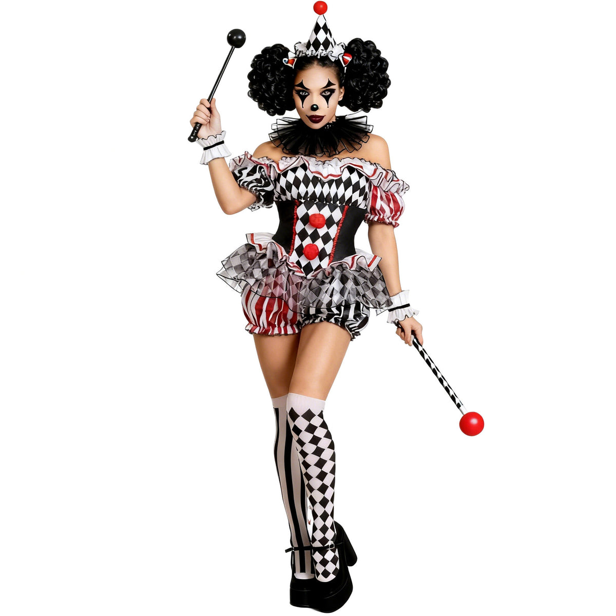Harlequin Ruffle Romper Costume | Black, White and Red