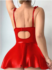 Glossy Lace-Up Garter Dress | Red