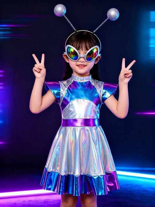 Kids' Iridescent Alien Costume Dress | Dress and Glasses Set