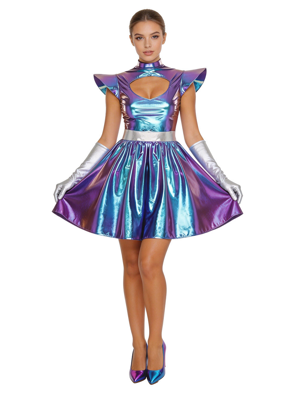Holographic Space Dress and Gloves Set