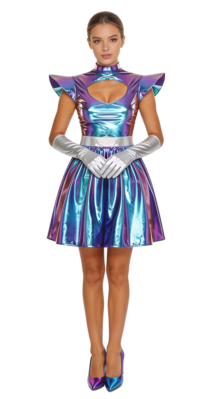 Holographic Space Dress and Gloves Set