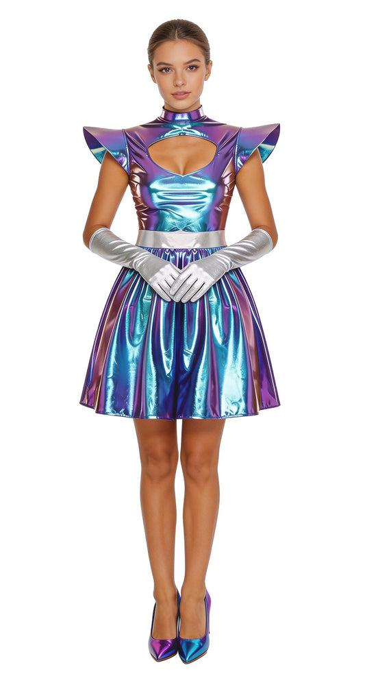 Holographic Space Dress and Gloves Set