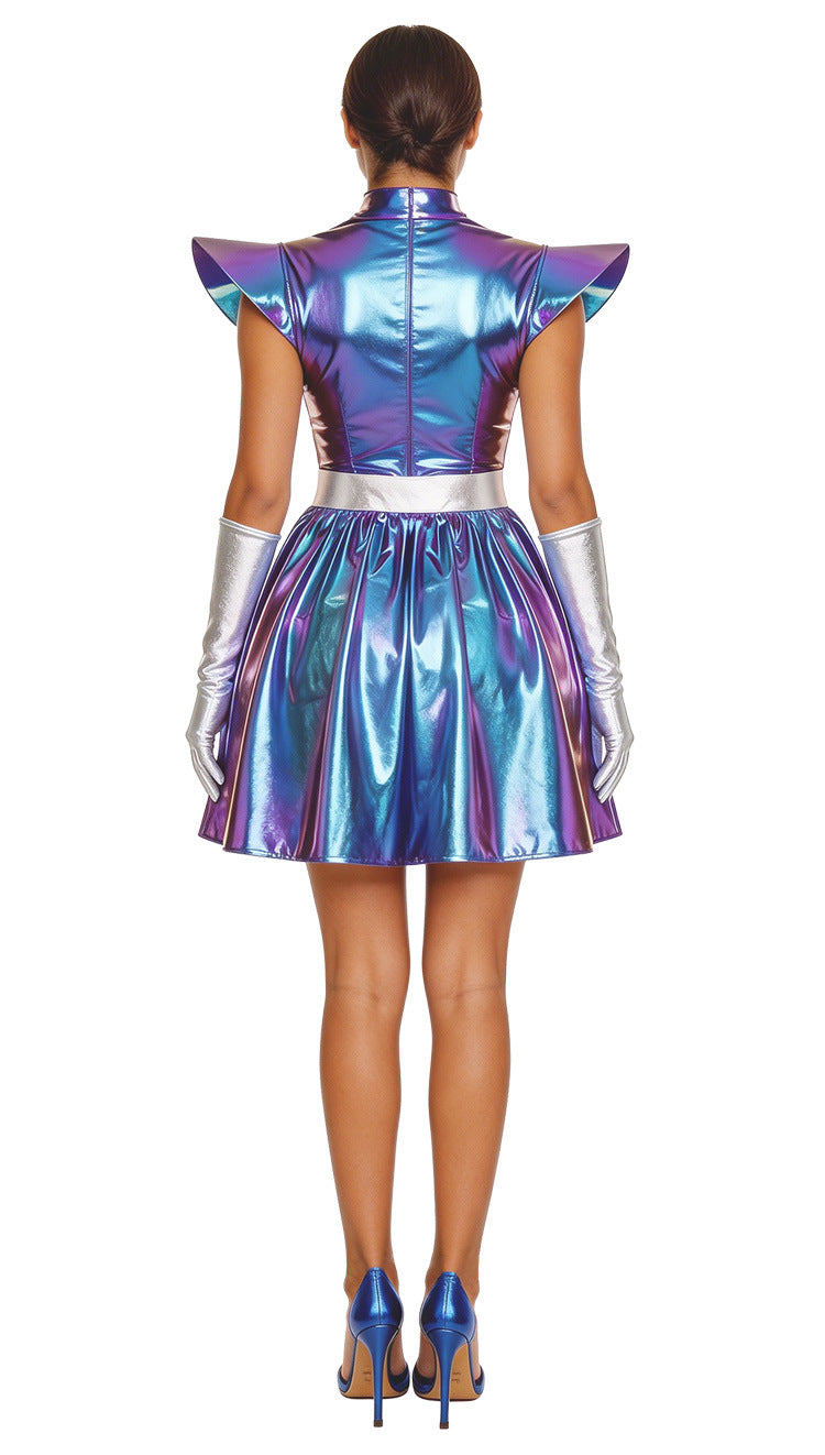 Holographic Space Dress and Gloves Set