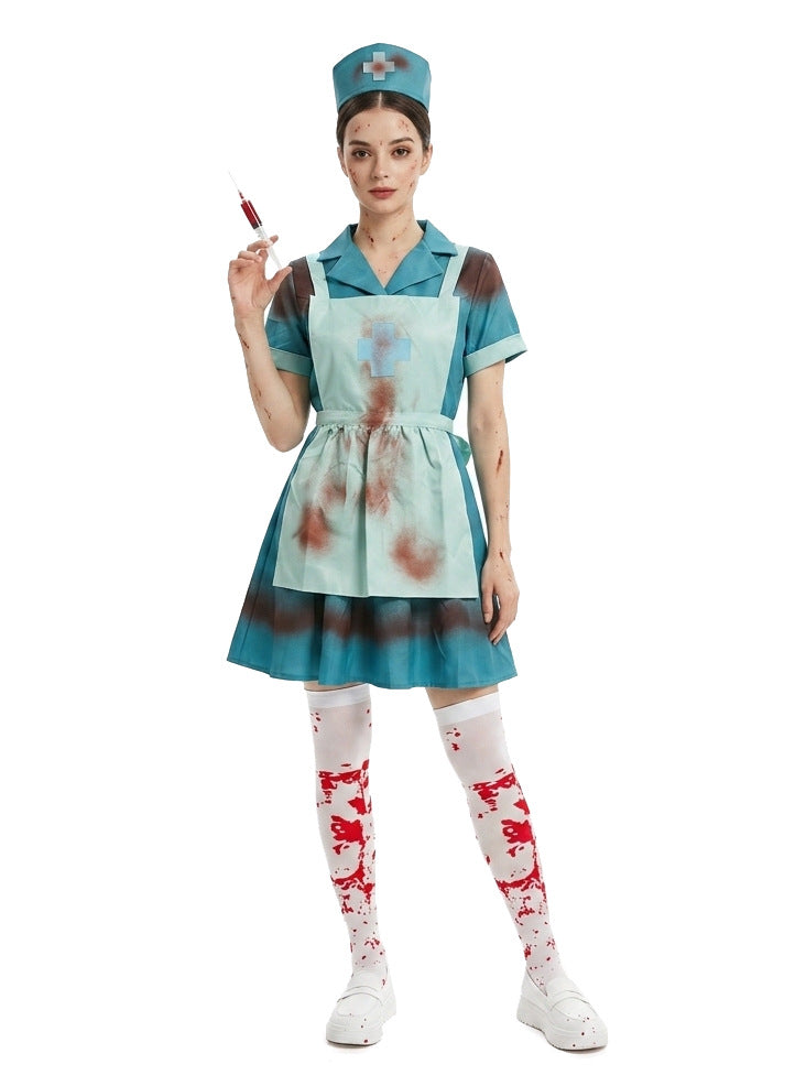 Zombie Nurse Costume Dress | Blue