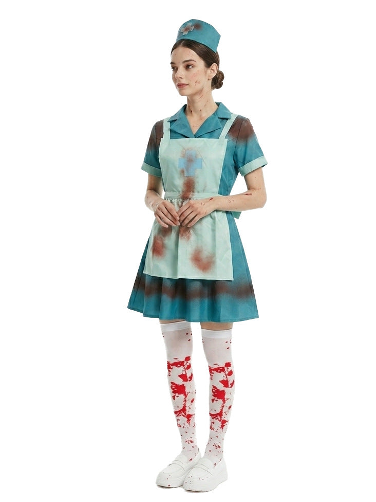 Zombie Nurse Costume Dress | Blue
