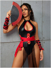 Lace-Up Cutout Halter Teddy