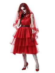 Red Tiered Zombie Bride Costume