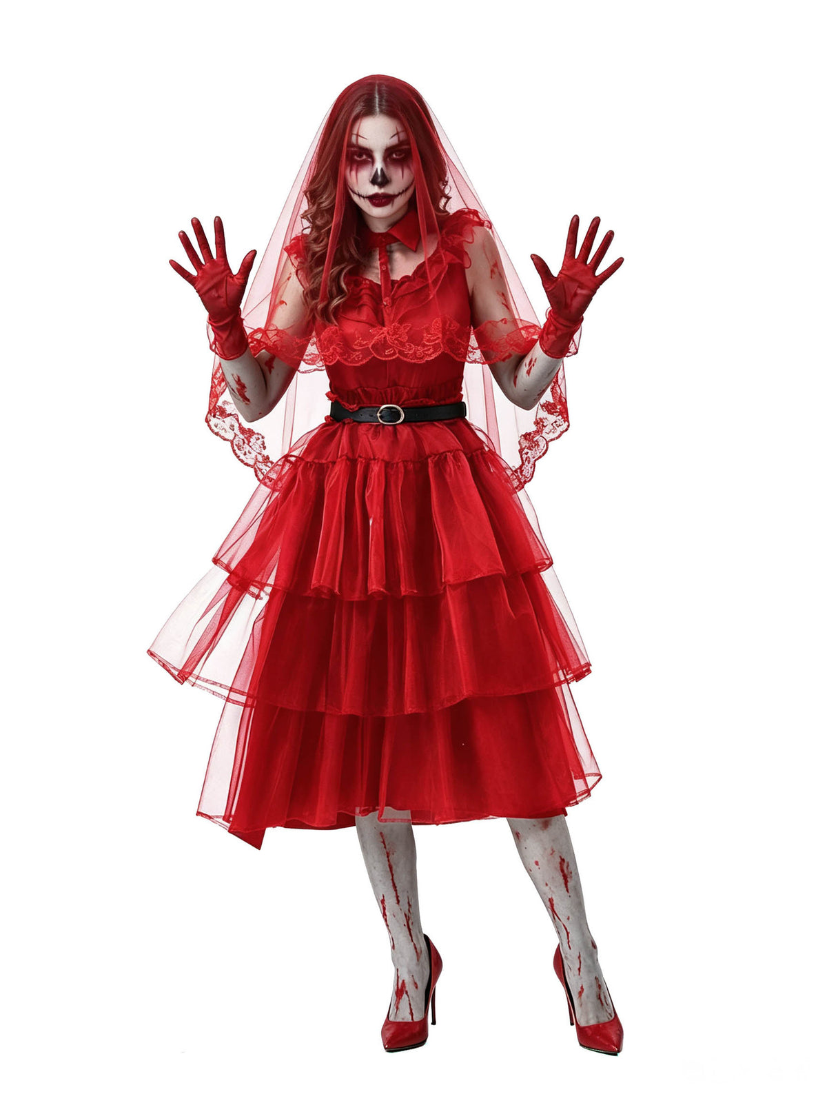 Red Tiered Zombie Bride Costume