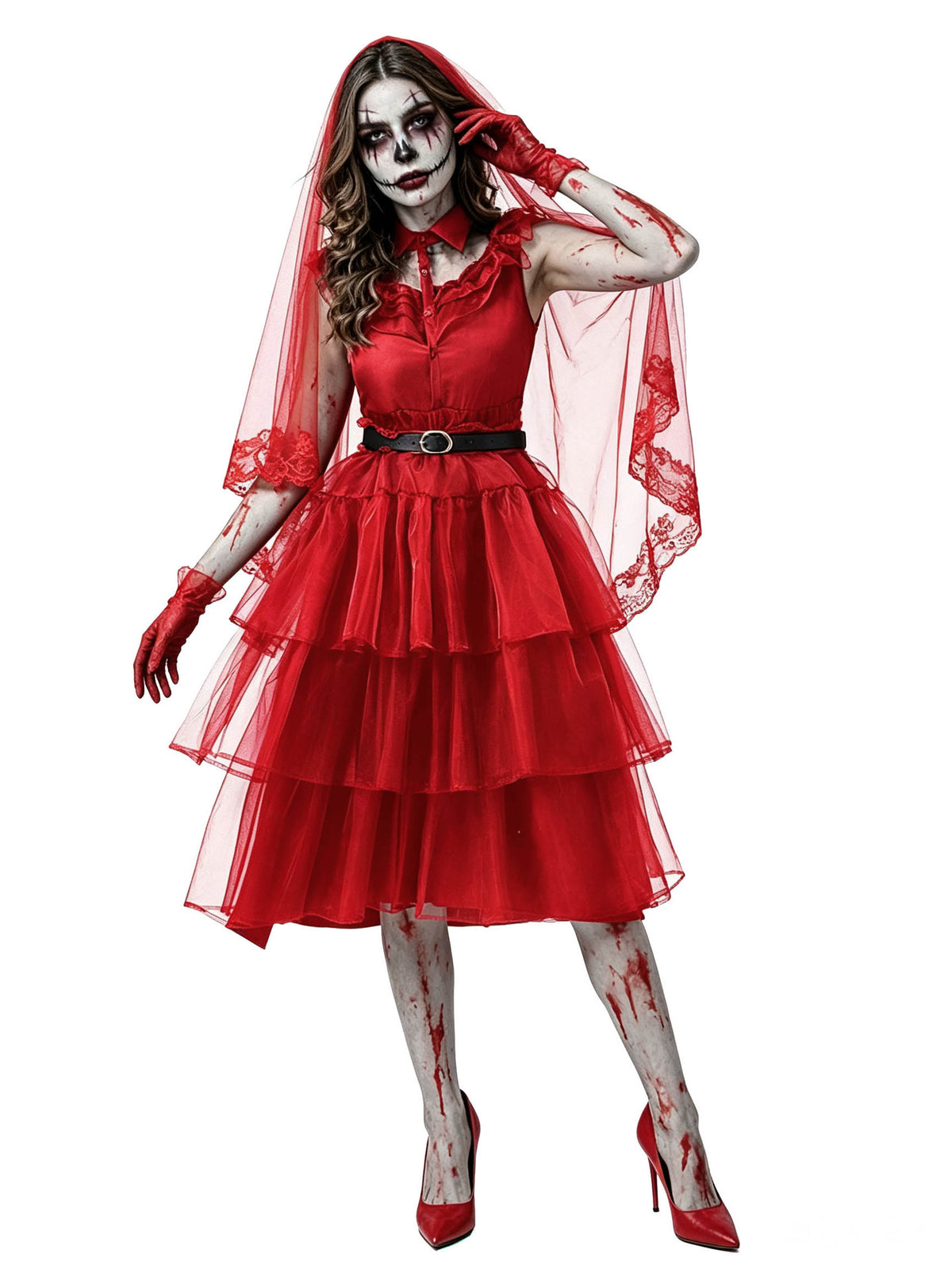Red Tiered Zombie Bride Costume