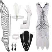 Beaded Flapper Dress and Accessories | White