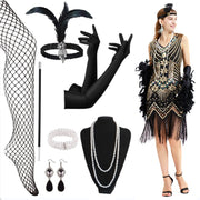 Beaded Flapper Dress and Accessories | Black and Gold