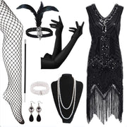 Beaded Flapper Dress and Accessories | Black