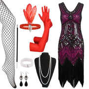 Beaded Flapper Dress and Accessories | Hot Pink