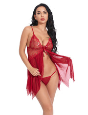 Lace Handkerchief Babydoll Set | Burgundy