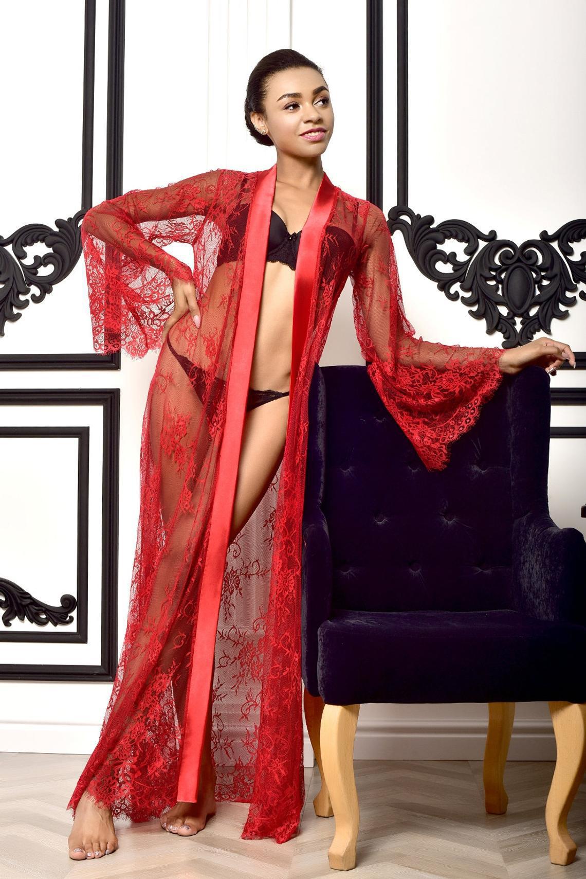 Sheer Lace Long Robe