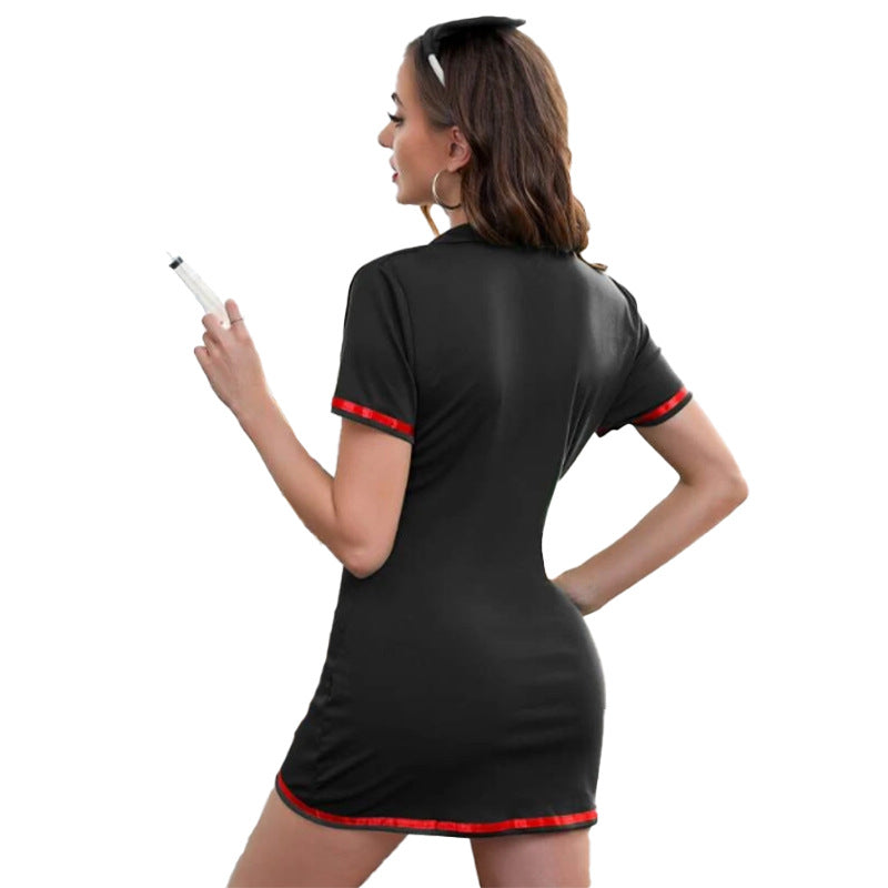 Zip-Front Nurse Costume Dress | Black