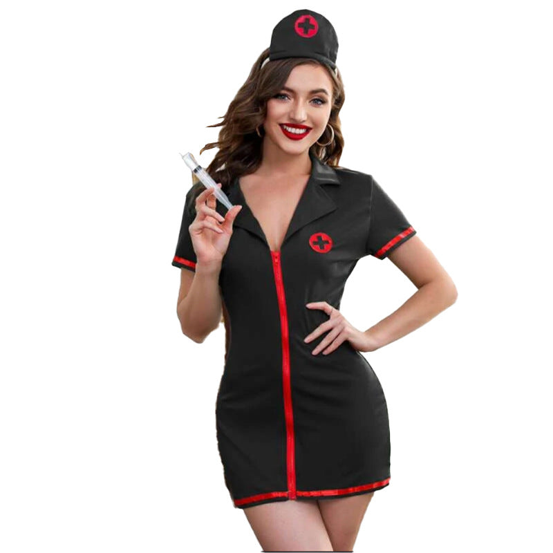 Zip-Front Nurse Costume Dress | Black