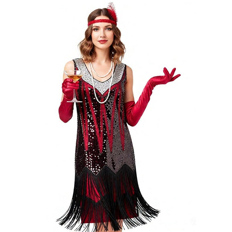 Beaded Fringe Flapper Dress | Red