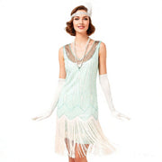 Beaded Fringe Flapper Dress | Light Blue