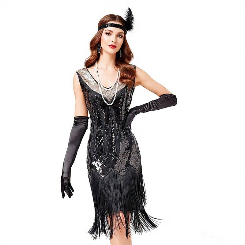 Beaded Fringe Flapper Dress | Black