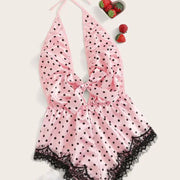 Polka Dot Satin Halter Romper
