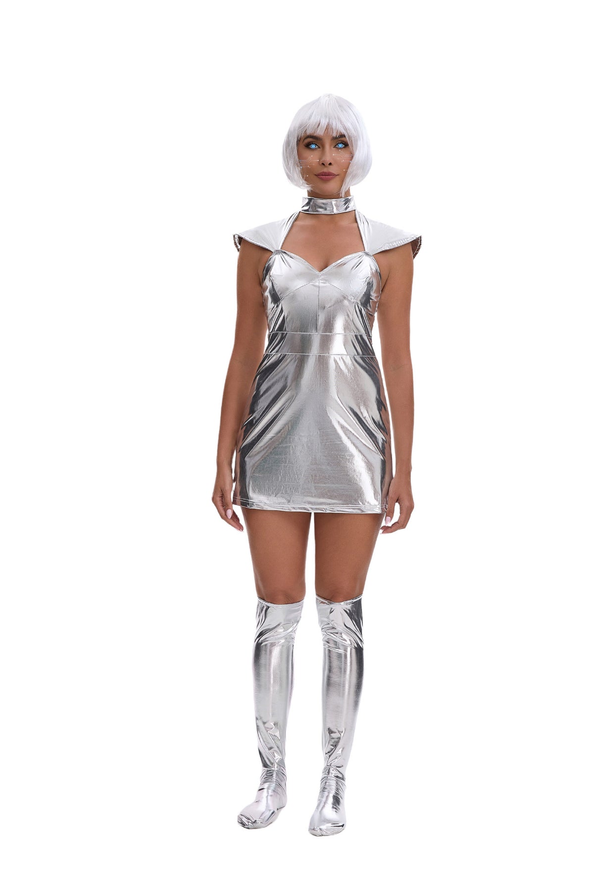 Silver Space Costume Dress Set | DressLeg Covers and Wig