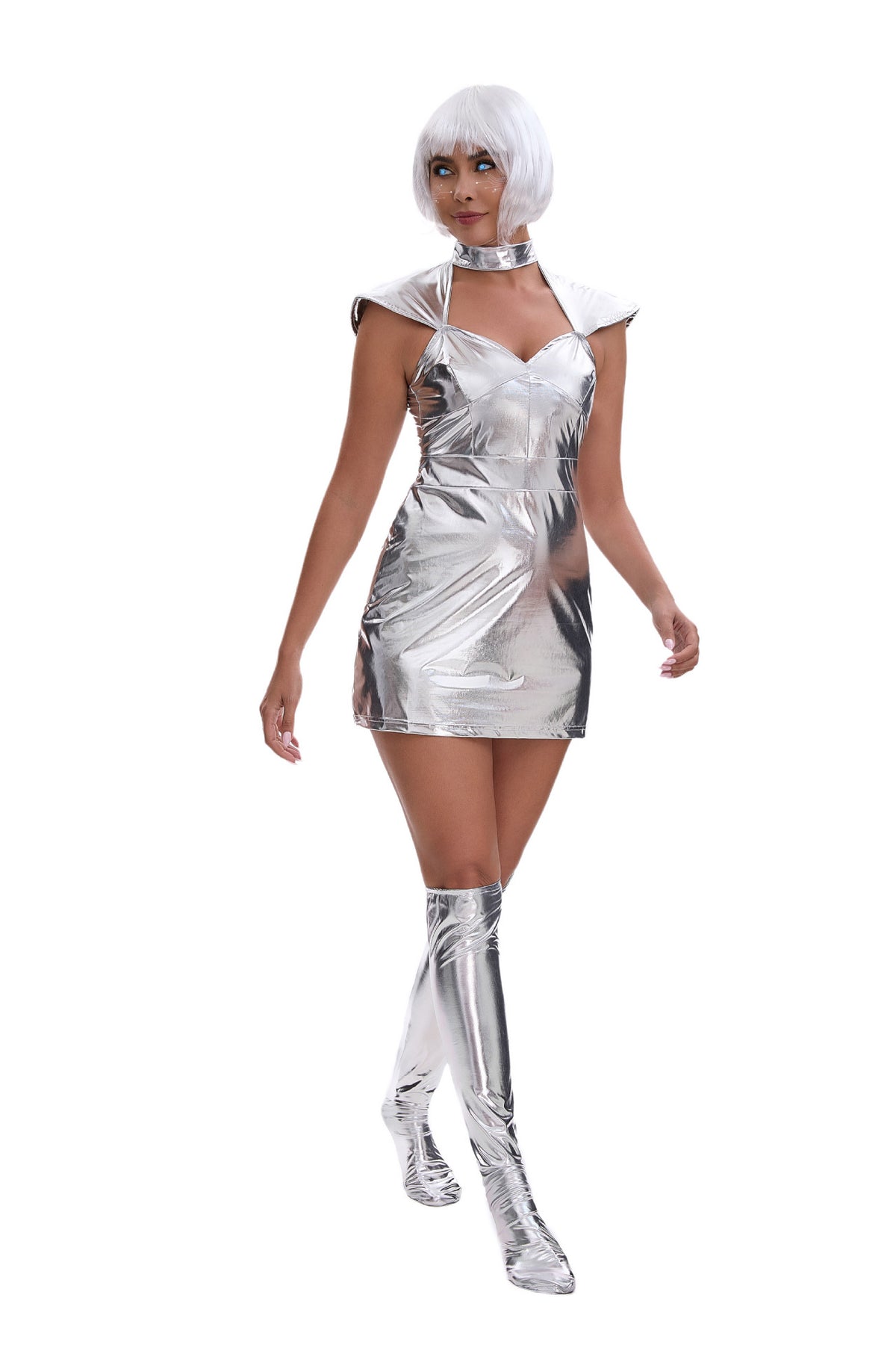 Silver Space Costume Dress Set | DressLeg Covers and Wig