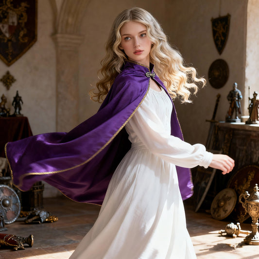Gold Trim Velvet Cape | Purple